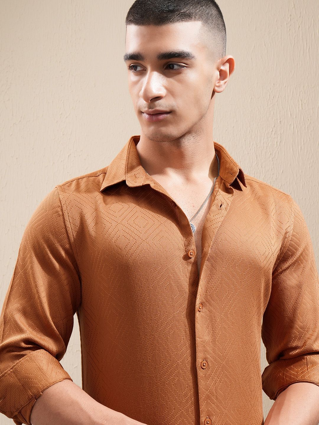 Highlander Men Dobby Textured Solid Day Occasion Shirt