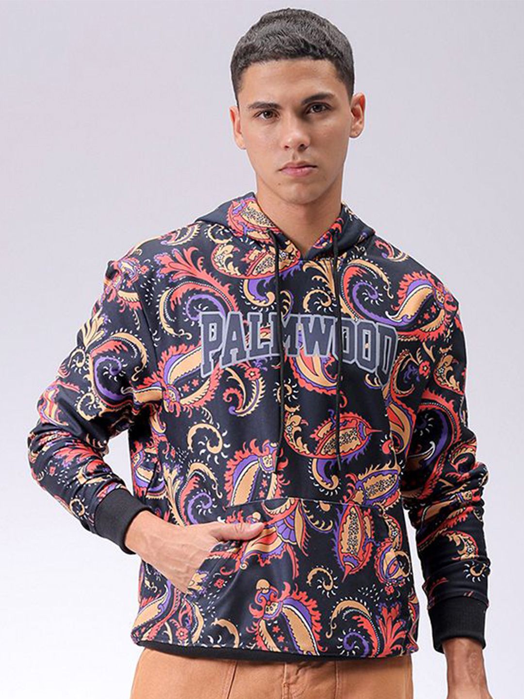 The Indian Garage Co Men Abstract Printed Hooded Sweatshirt