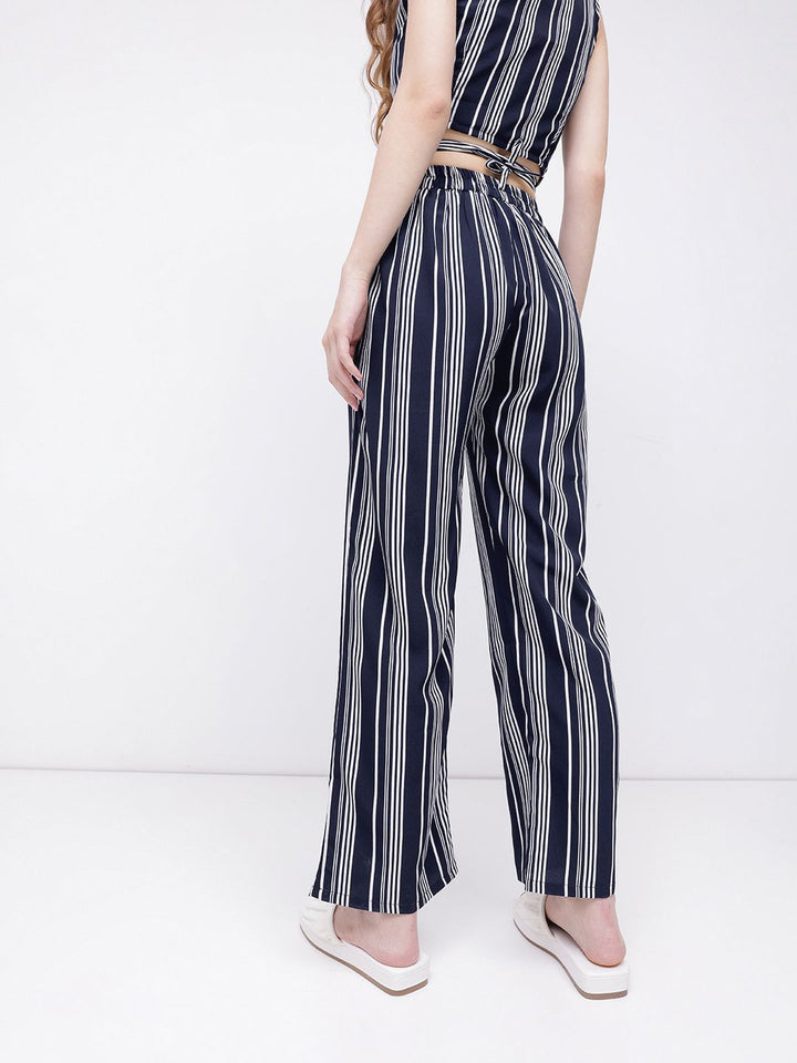 DressBerry Stroll On Over Striped Straight Fit Trousers