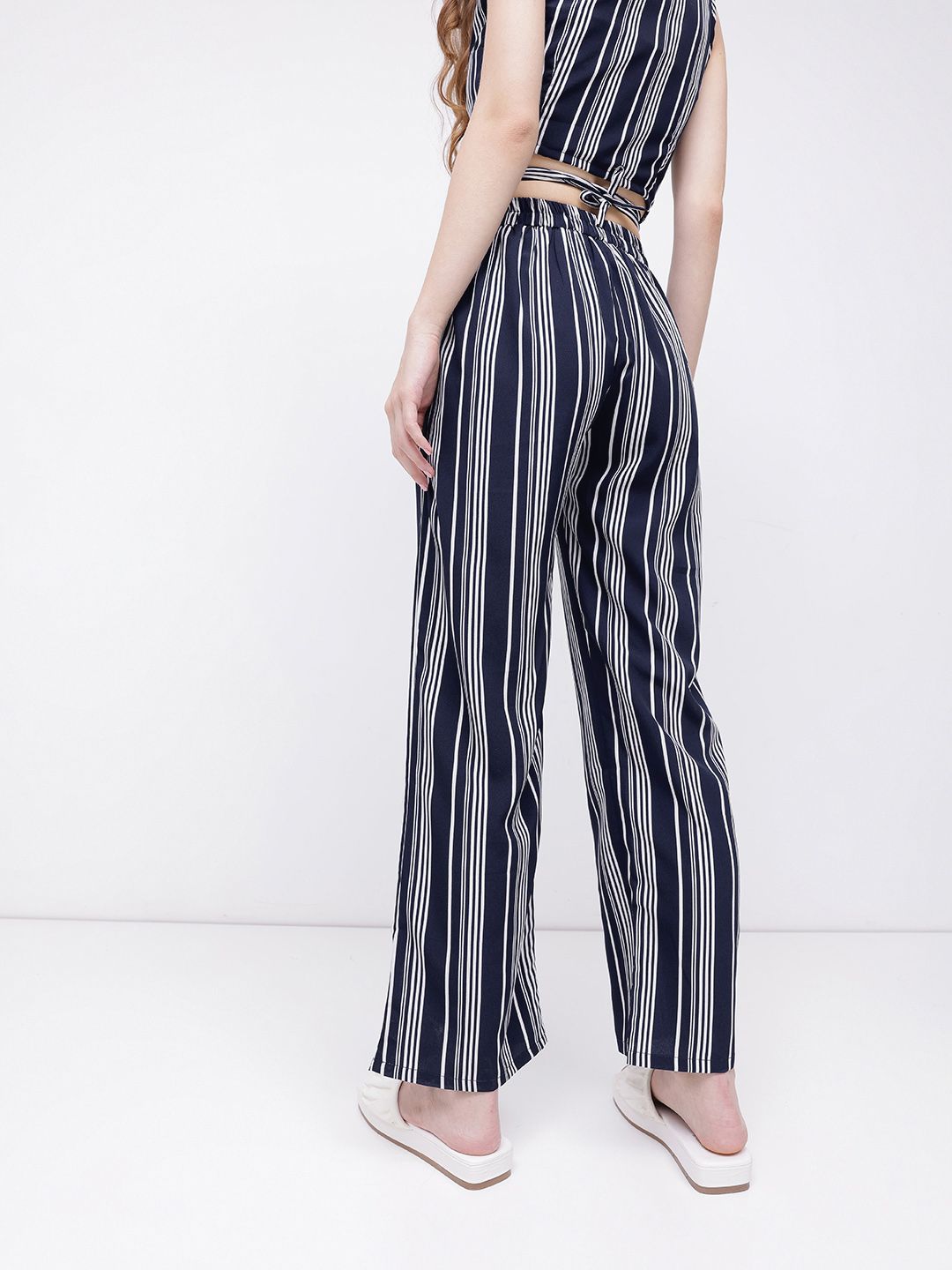 DressBerry Stroll On Over Striped Straight Fit Trousers