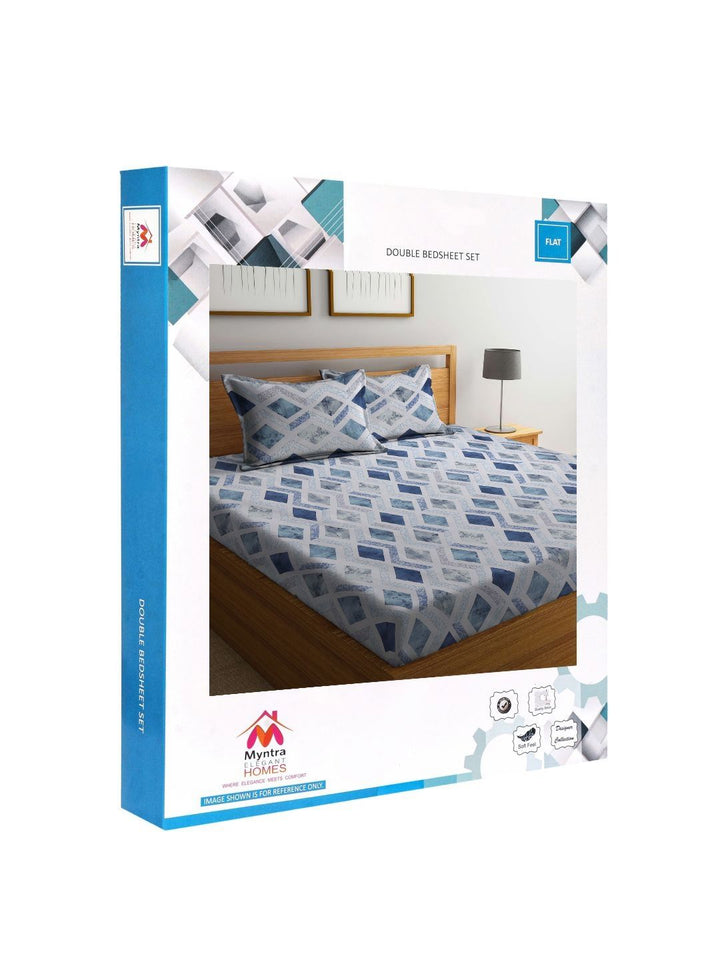 Myntra Elegant Homes Grey & Blue Printed Pure Cotton 400 TC King Set Cadar 2.5 x 2.2 m