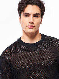 Bewakoof Men's Black Pure Cotton & Oversized Flatknit T-shirt