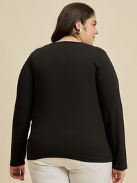 Curvy Street Women Solid V-Neck Cotton Plus T-Shirt