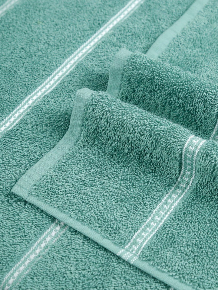 MYTRIDENT Green & White Striped Cotton 450 GSM Bath Towel