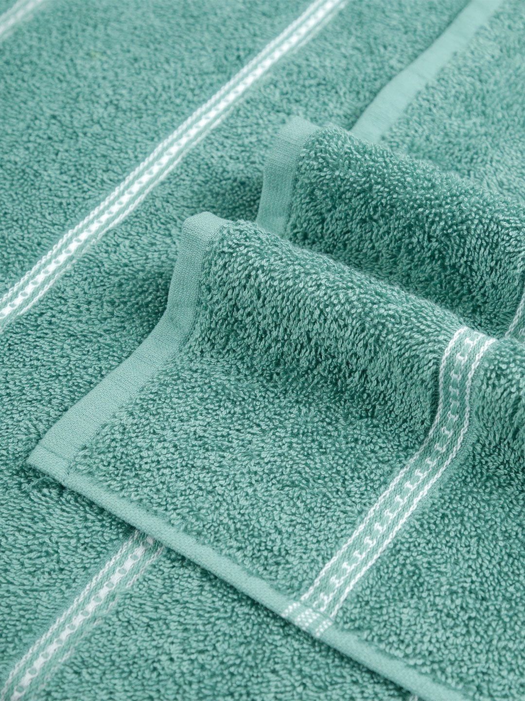 MYTRIDENT Green & White Striped Cotton 450 GSM Bath Towel