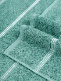 MYTRIDENT Green & White Striped Cotton 450 GSM Bath Towel