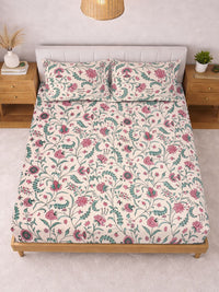 Myntra Elegant Homes Beige & Pink Floral 300 TC King Double Bedsheet dengan 2 Sarung Bantal