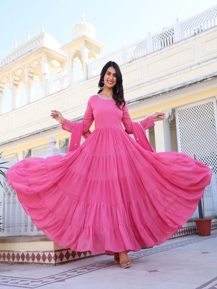 KALINI Women Layered Thread Work Kurta with Pyjamas & With Dupatta