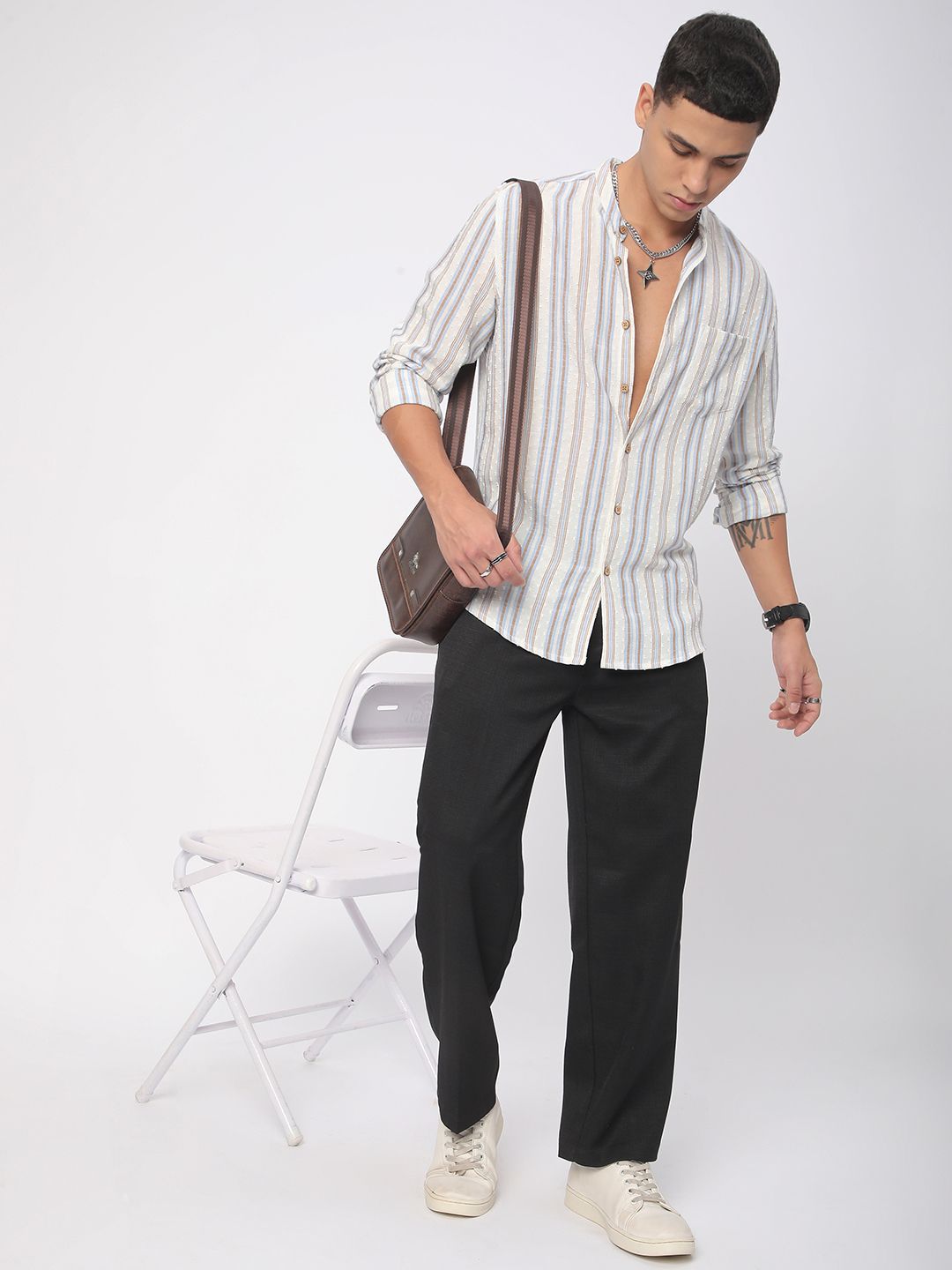 VASTRADO Men Classic Slim Fit Multi Stripes Opaque Striped Casual Shirt