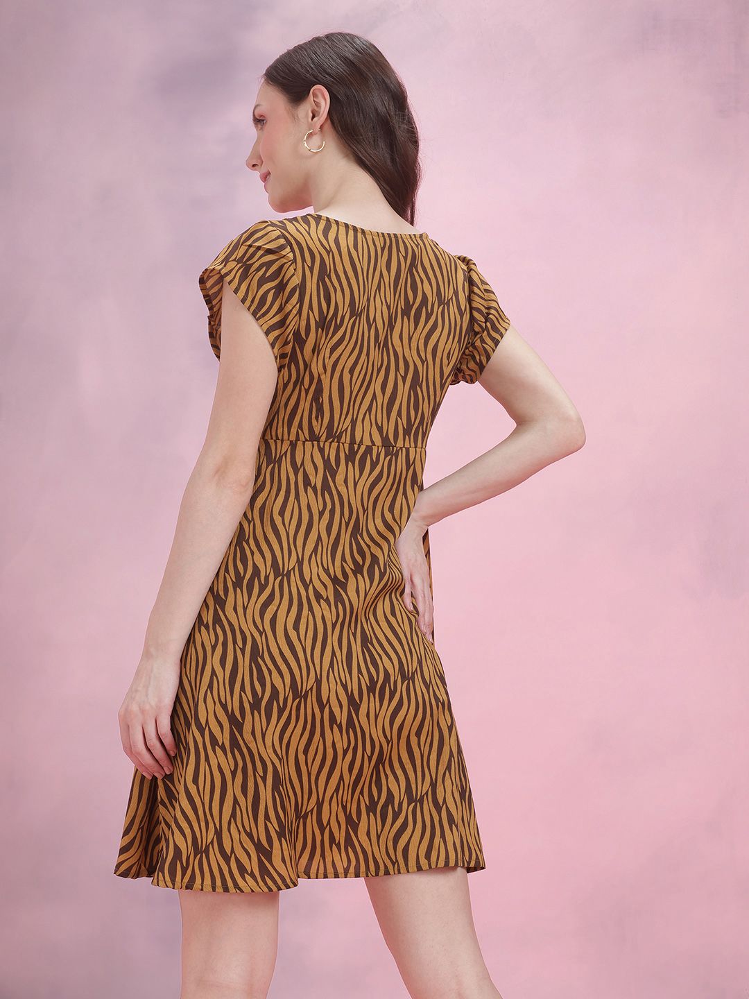 DressBerry Printed Ruched Detail A-Line Dress