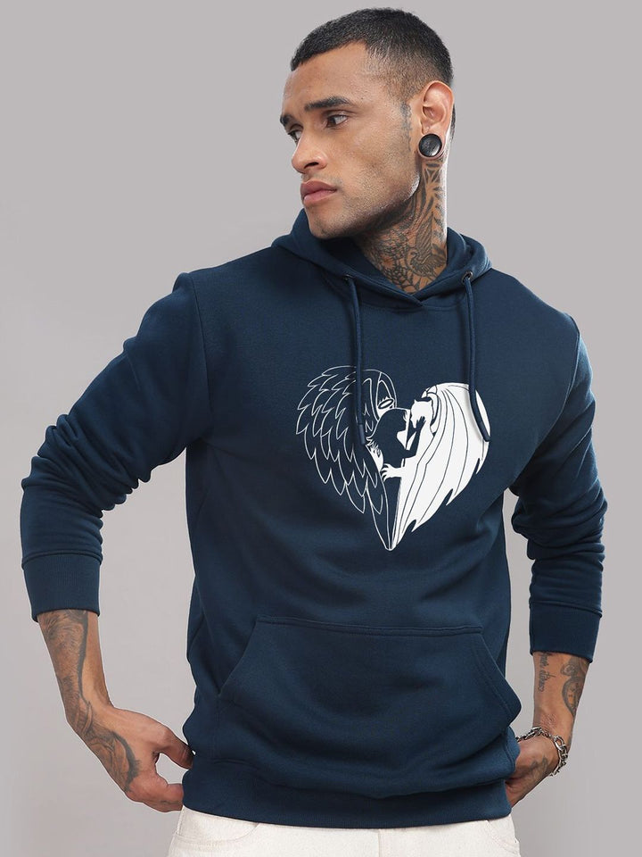 ADRO Lelaki Graphic Printed Hod Cotton Pullover Sweatshirt