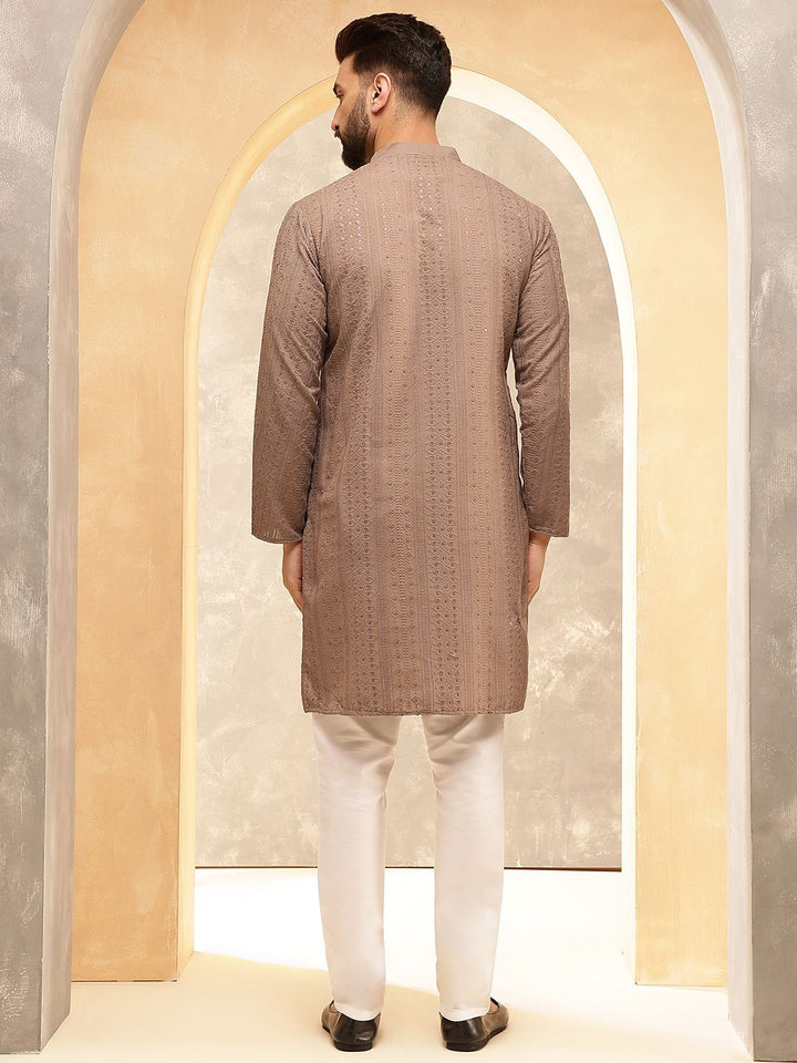 Anouk Brown Ethnic Motifs Embroidered Sequinned Pure Cotton Straight Kurta with Pyjamas