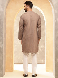 Anouk Brown Ethnic Motifs Embroidered Sequinned Pure Cotton Straight Kurta with Pyjamas
