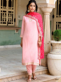 KALINI Floral Yoke Design Zari Gotta Patti Kurta with Trousers & Dupatta