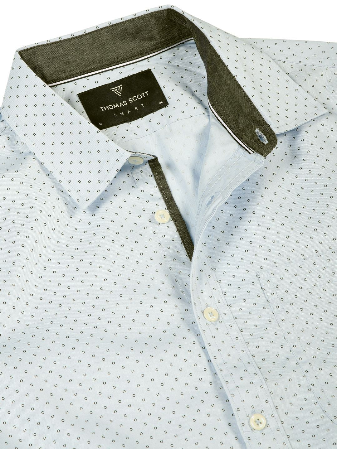 Thomas Scott Men Premium Cutaway Collar Polka Dots Printed Cotton Casual Shirt