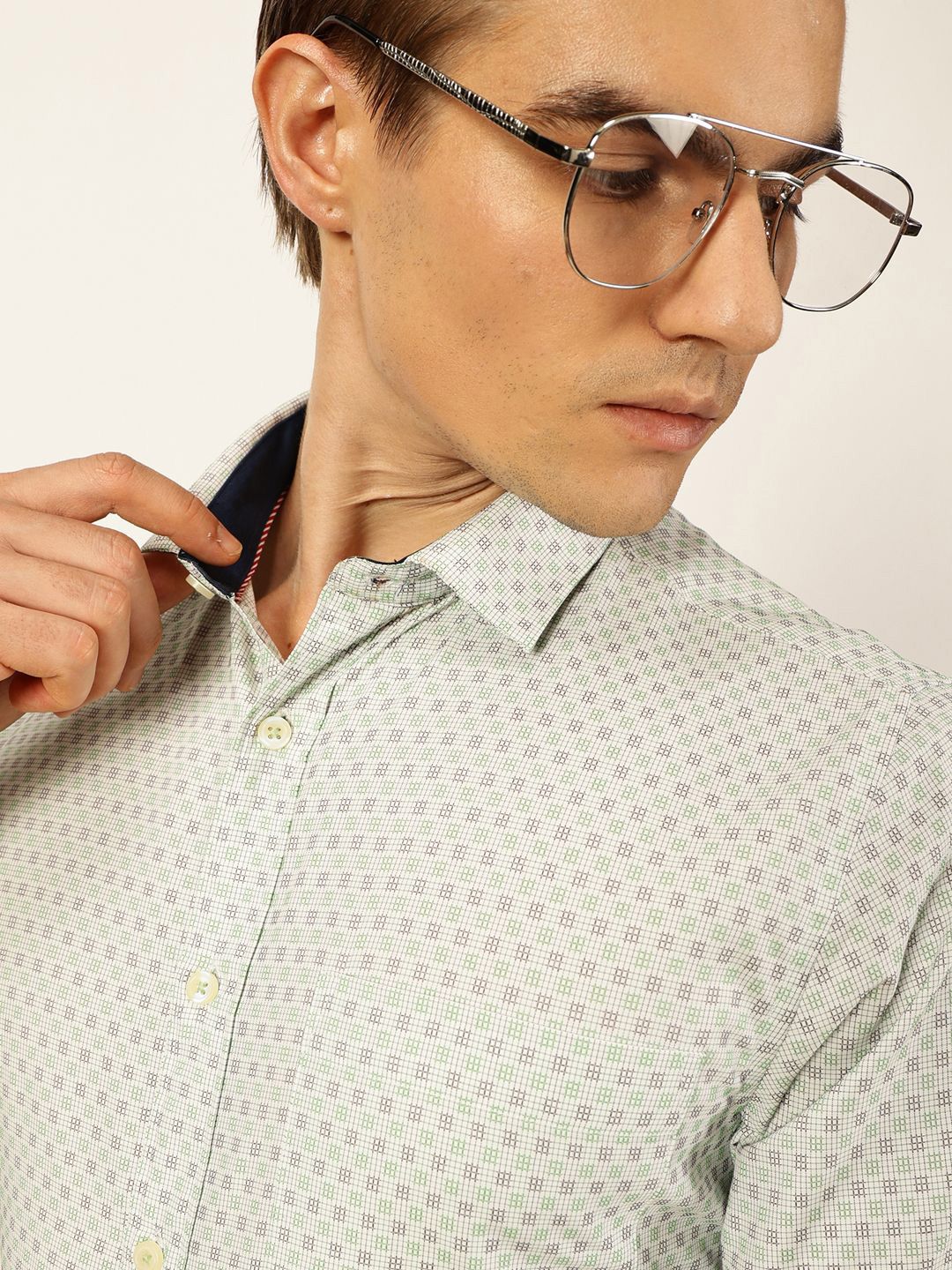 Thomas Scott Men Smart Micro Checked Spread Collar Formal Shirt