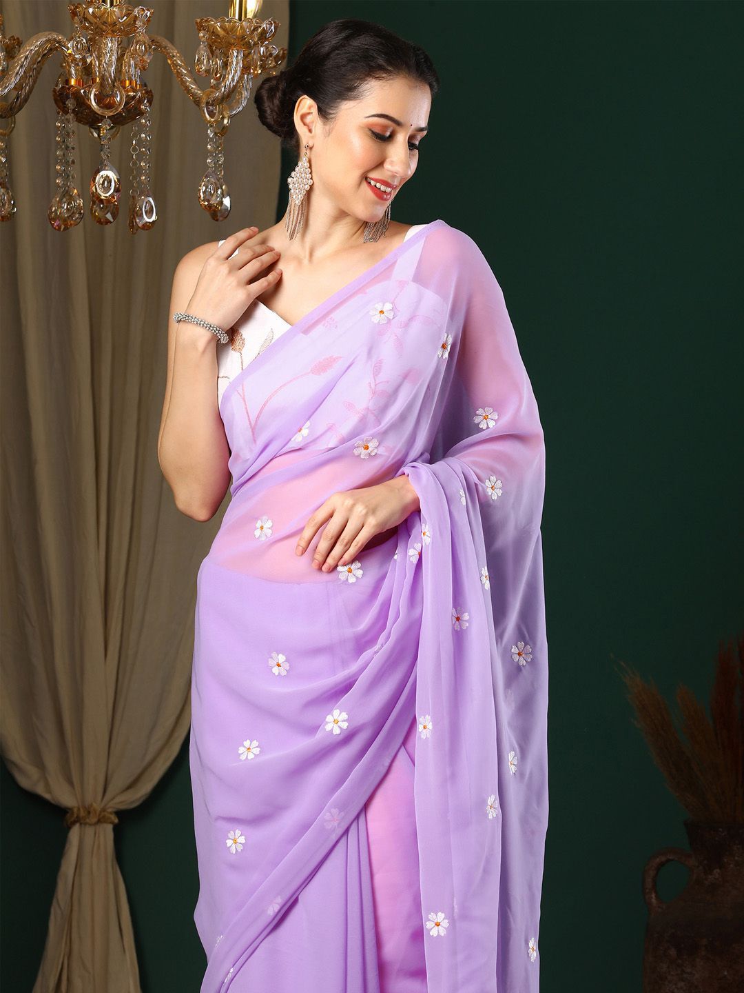 KALINI Floral Embroidered designer Saree with blouse piece