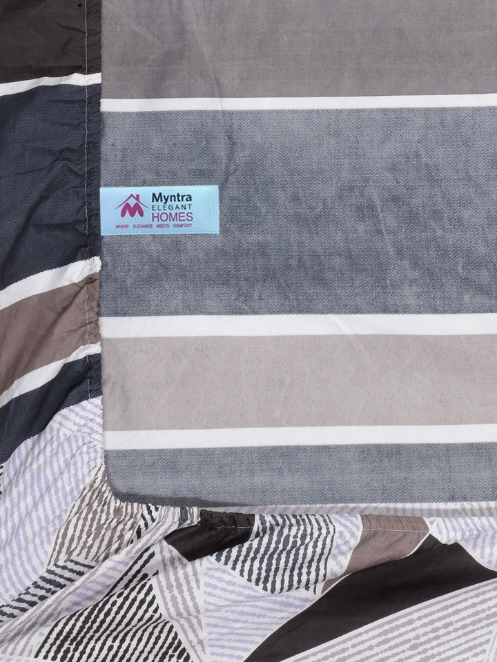 Myntra Elegant Homes Grey & Brown Geometric 300 TC King Cadar dengan 2 Sarung Bantal