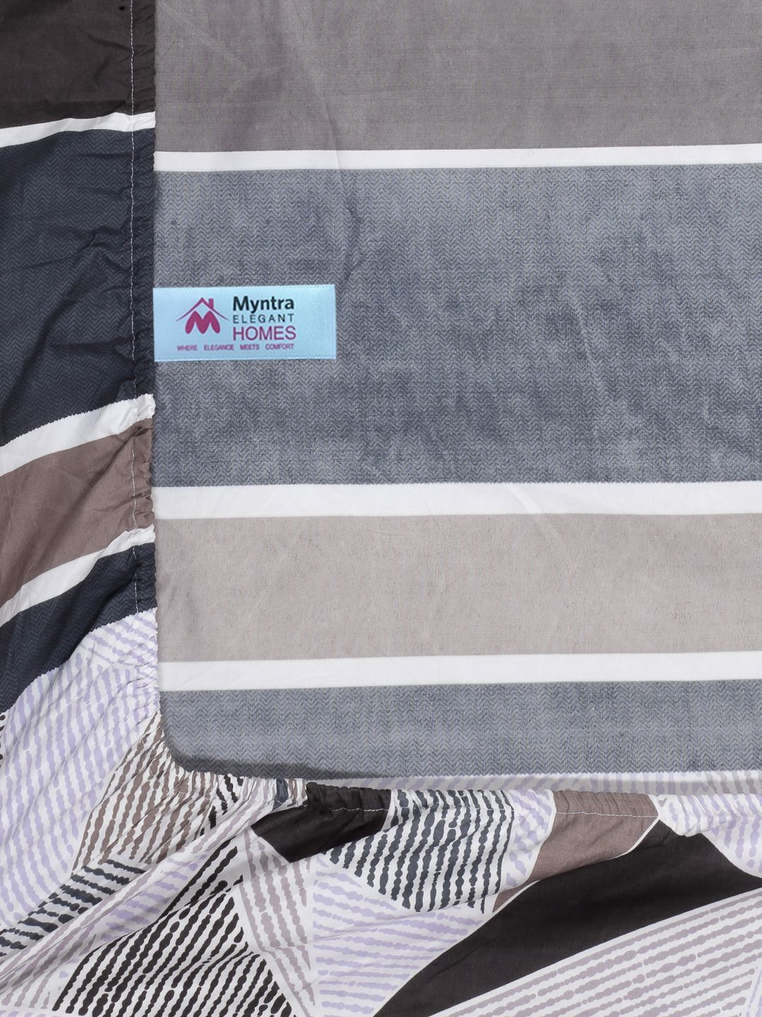 Myntra Elegant Homes Grey & Brown Geometric 300 TC King Cadar dengan 2 Sarung Bantal