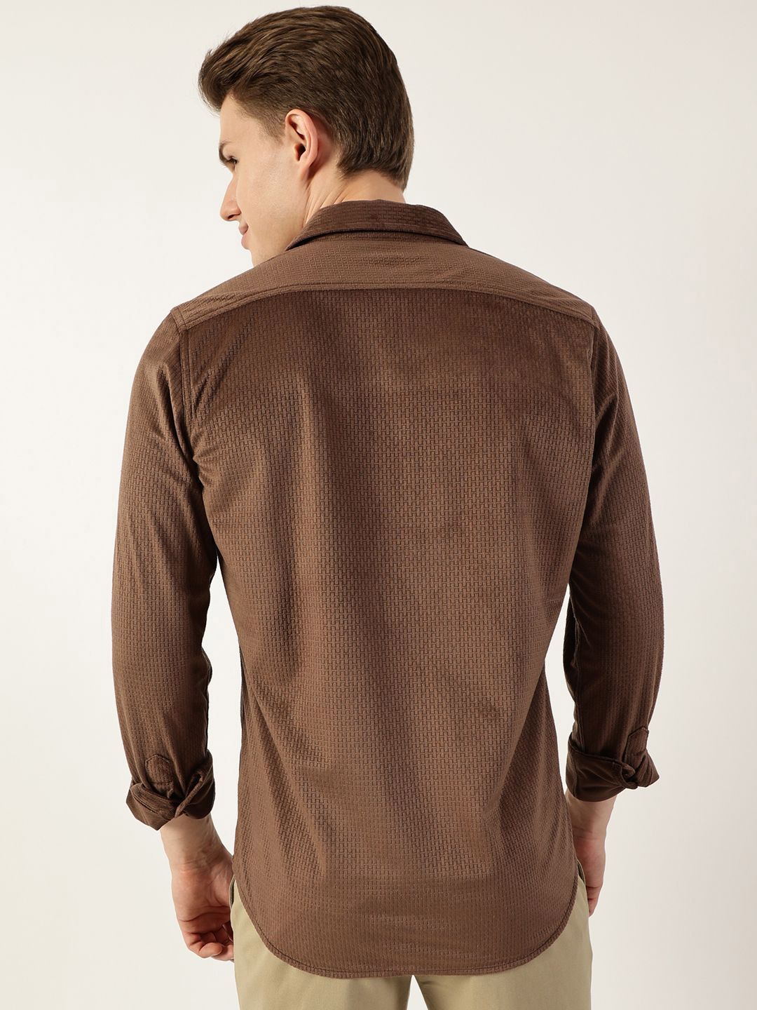 Thomas Scott Men Classic Spread Collar Textured Solid Slim Fit Casual Shirt