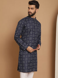Anouk Men Navy Blue Geometric Thread Work Kurta