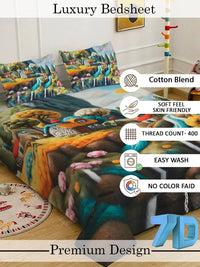 Multi Cartoon Printed 7D 400 TC King Size Superfine Bedsheet With 2 Pillow Cover