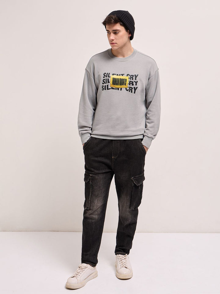 THE BEAR HOUSE Men Typography Printed Round Neck Cotton Pullover Sweatshirt