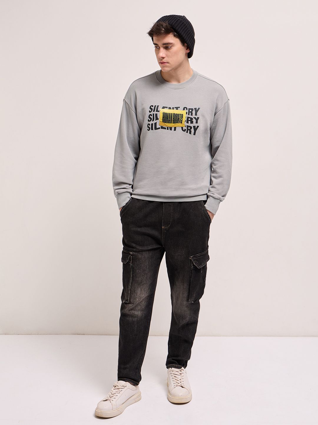 THE BEAR HOUSE Men Typography Printed Round Neck Cotton Pullover Sweatshirt