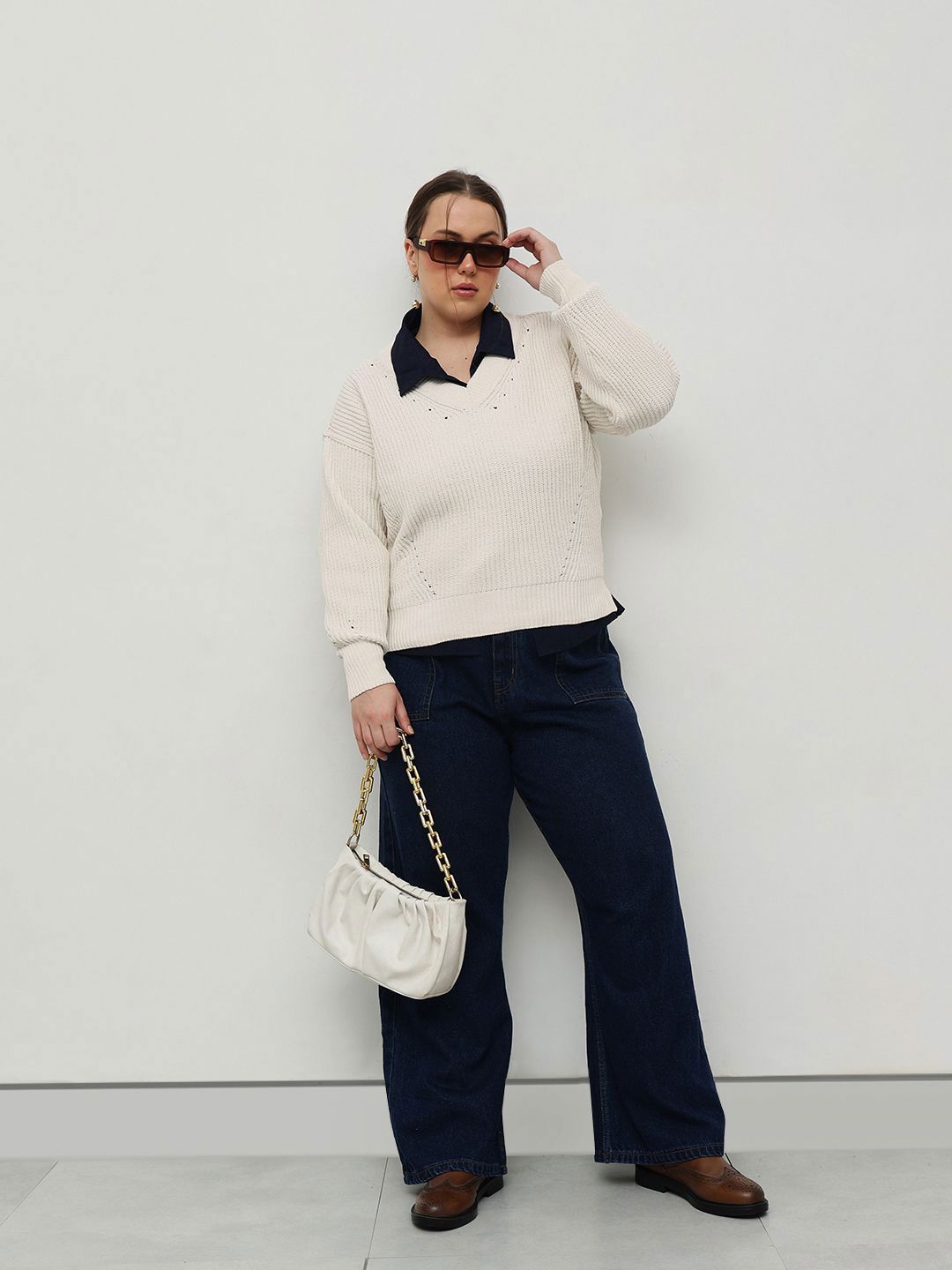 CURVY STREET Women Cable Knit Pullover Sweater