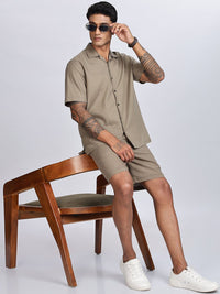 Eszett Olive Pure Cotton Shirt Collar With Shorts Co-Ord Set