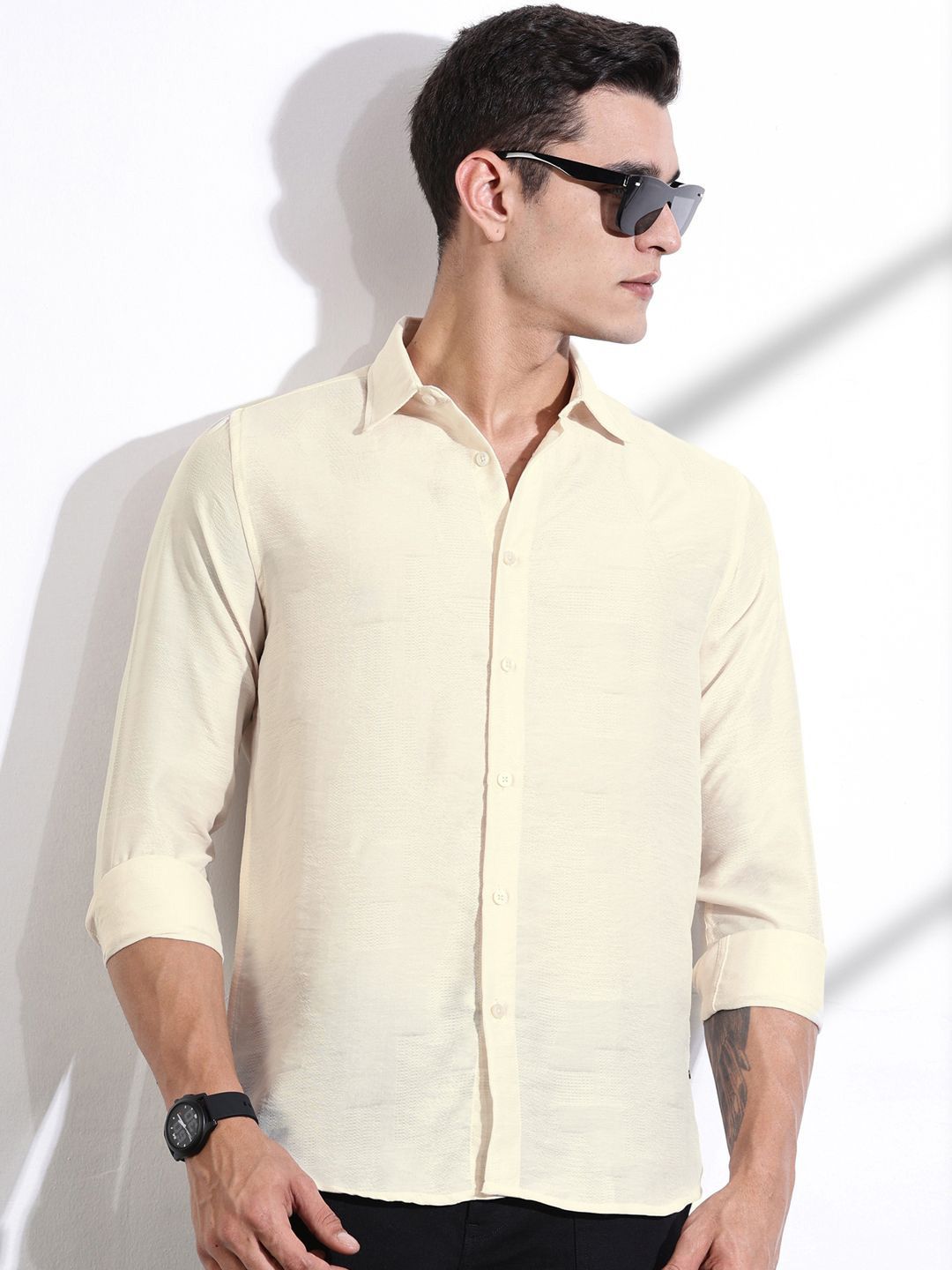 Thomas Scott Men Classic Slim Fit Opaque Casual Shirt