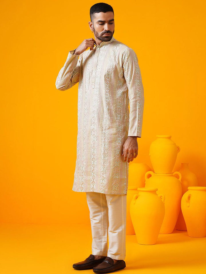 SOJANYA LUXE Ethnic Motifs Embroidered Sequinned Mandarin Collar Straight Kurta