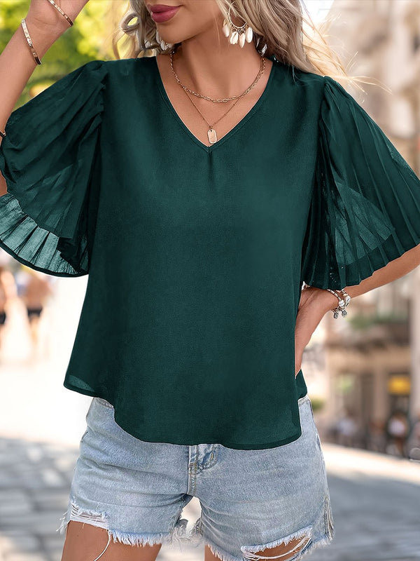 DressBerry Accordion Pleated Flared Sleeve Top