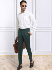 Men's Bottle Green Cotton Rich Solid Slim Fit Formal Gurkha Pants