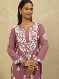 House of Chikankari Women Purple Rayon Chikankari Embroidered Kurta