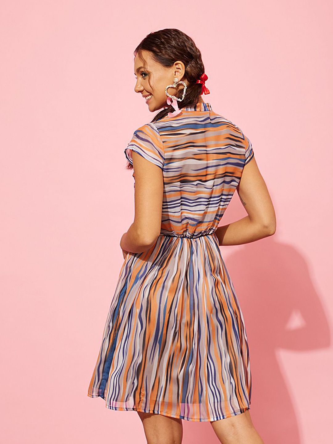 Quiero Striped Georgette Fit & Flare Dress