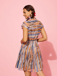Quiero Striped Georgette Fit & Flare Dress