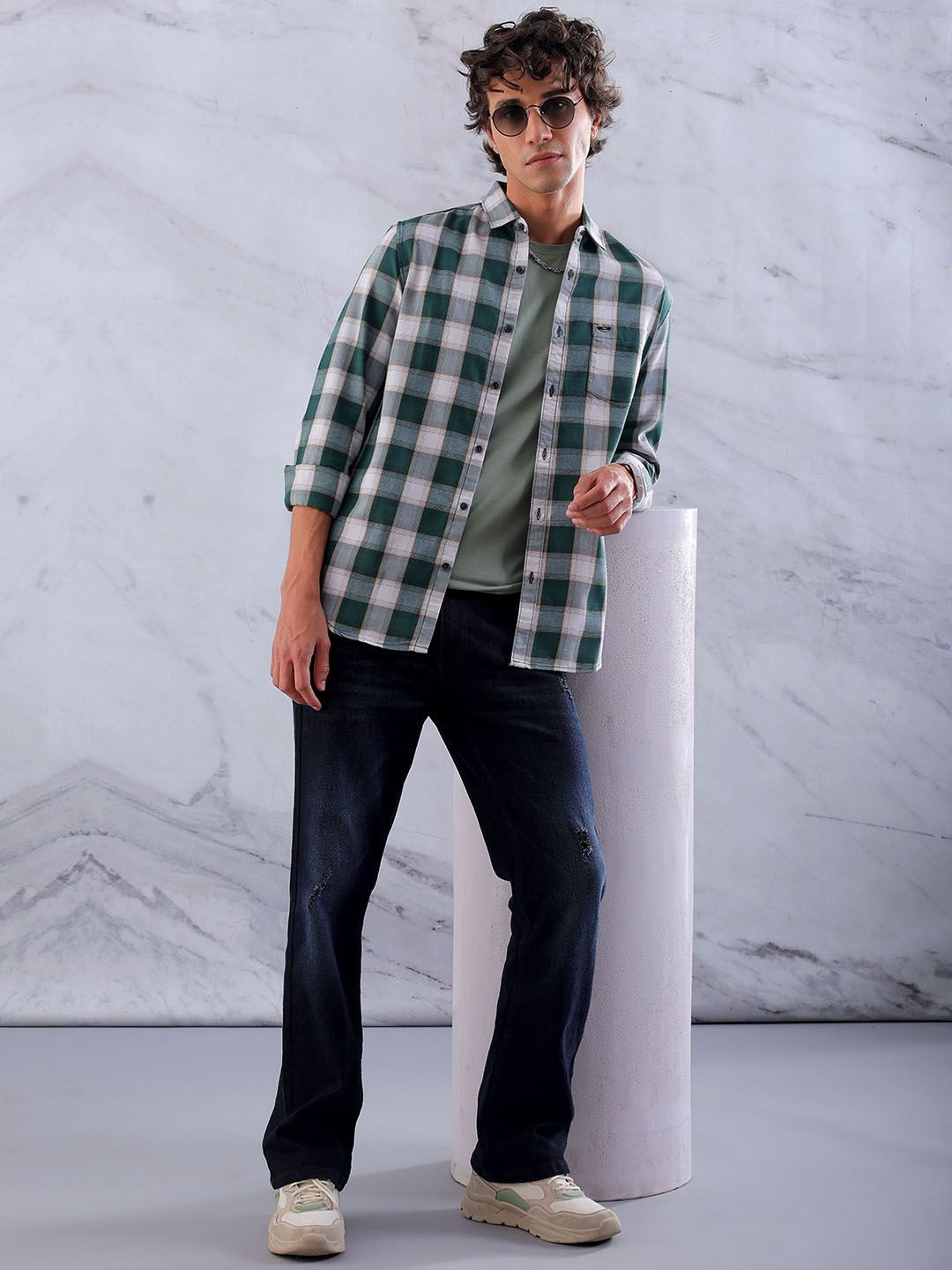 The Indian Garage Co Men Slim Fit Buffalo Checks Checked Casual Shirt