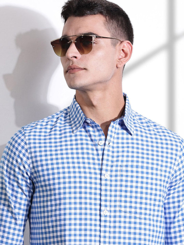 Thomas Scott Men Cotton Classic Slim Fit Gingham Checks Opaque Checked Casual Shirt