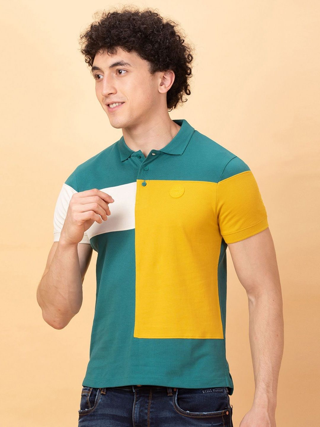 Being Human Men Colourblocked Polo Collar Pure Cotton Applique T-shirt
