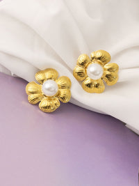 VOGUE PANASH Stainless Steel 18K Gold-Plated Pearls Beaded Floral Shape Studs