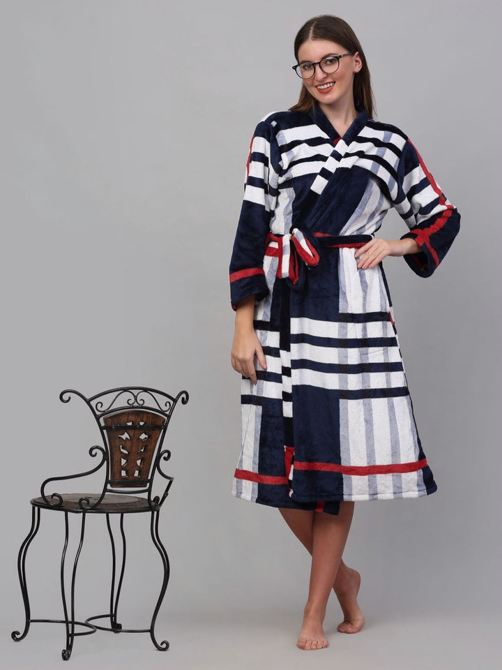 KLOTTHE Printed Woolen Bath Robe With Belt