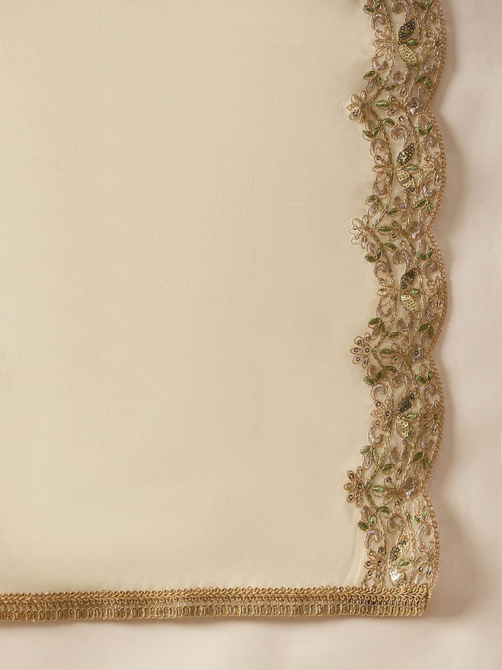 Indo Era Floral Embroidered Notched Neck Liva Straight Kurta With Trousers & Dupatta