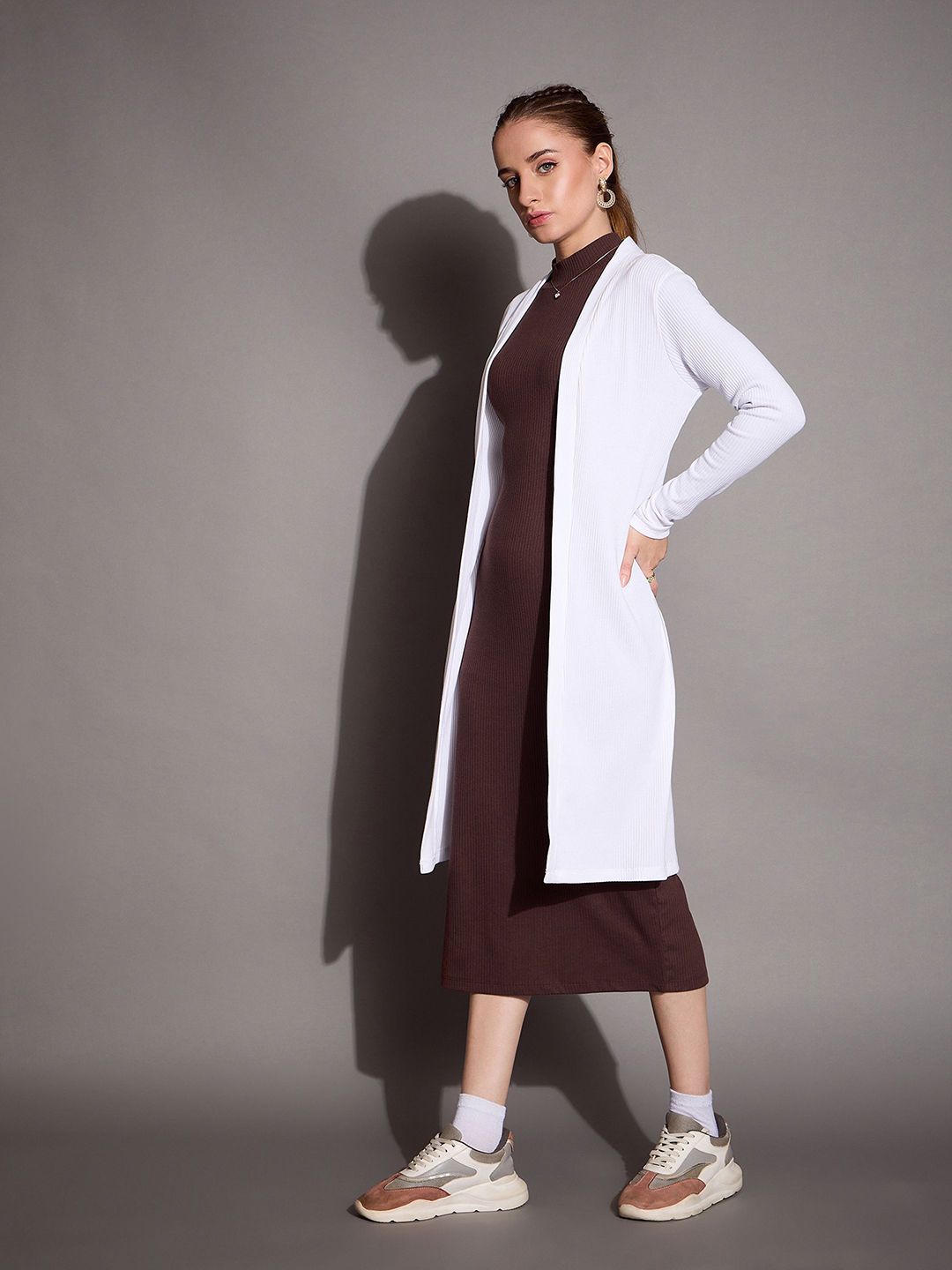 SASSAFRAS BASICS Striped Longline Open Front Shrug