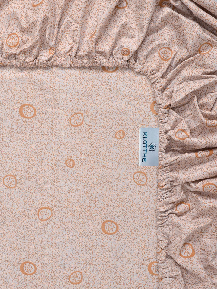 KLOTTHE Orange & Beige 300 TC Cotton Blend Fitted King Bedsheet with 2 Pillow Covers