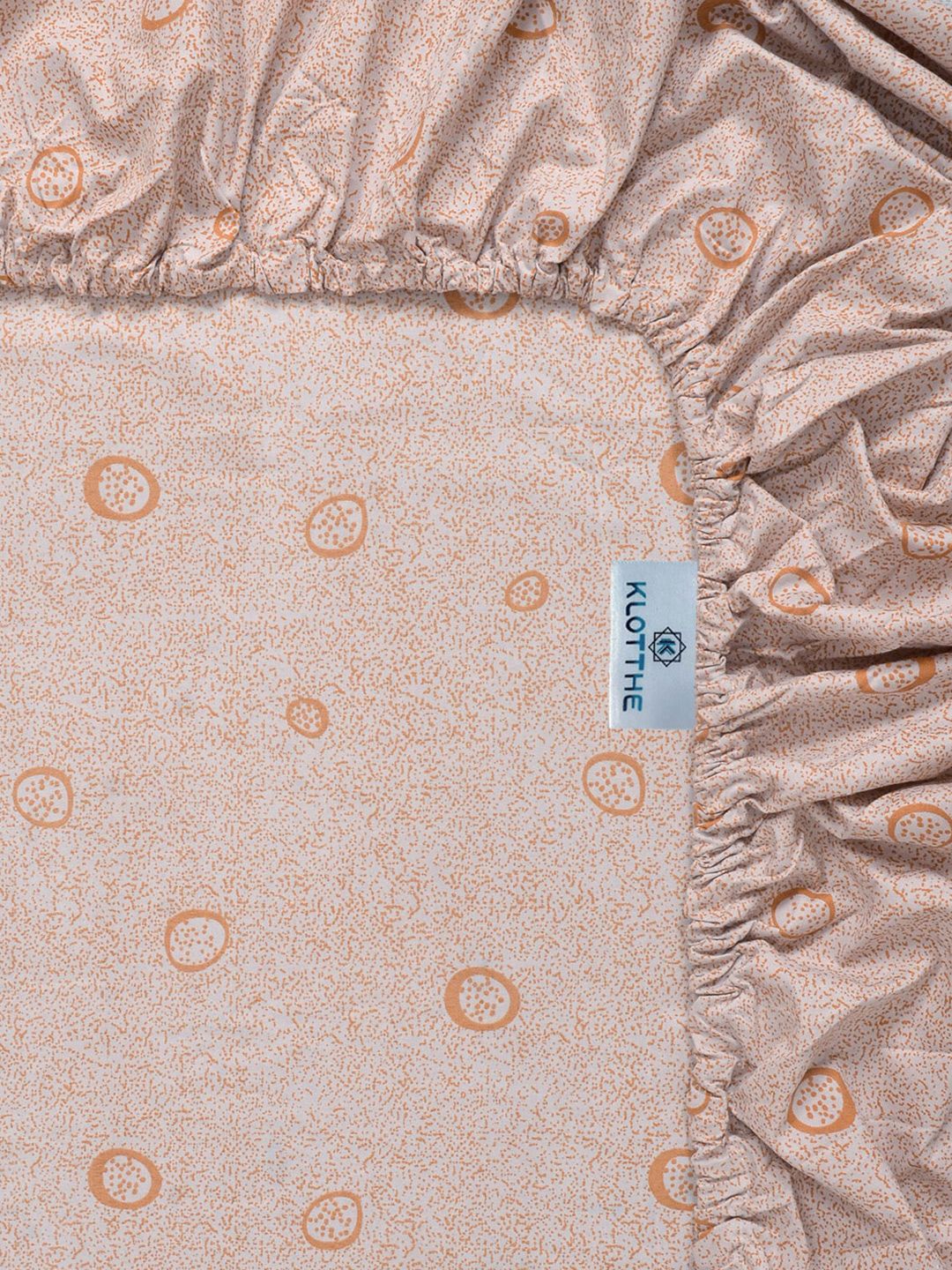 KLOTTHE Orange & Beige 300 TC Cotton Blend Fitted King Bedsheet with 2 Pillow Covers