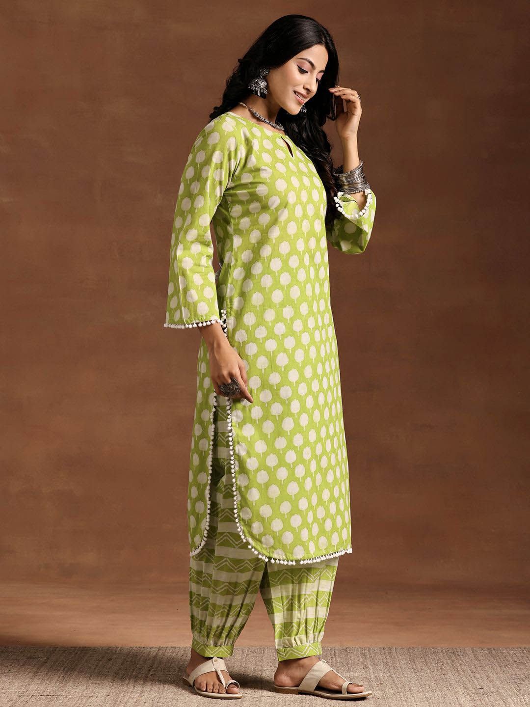 Libas Women Floral Printed Regular Pure Cotton Kurta with Salwar