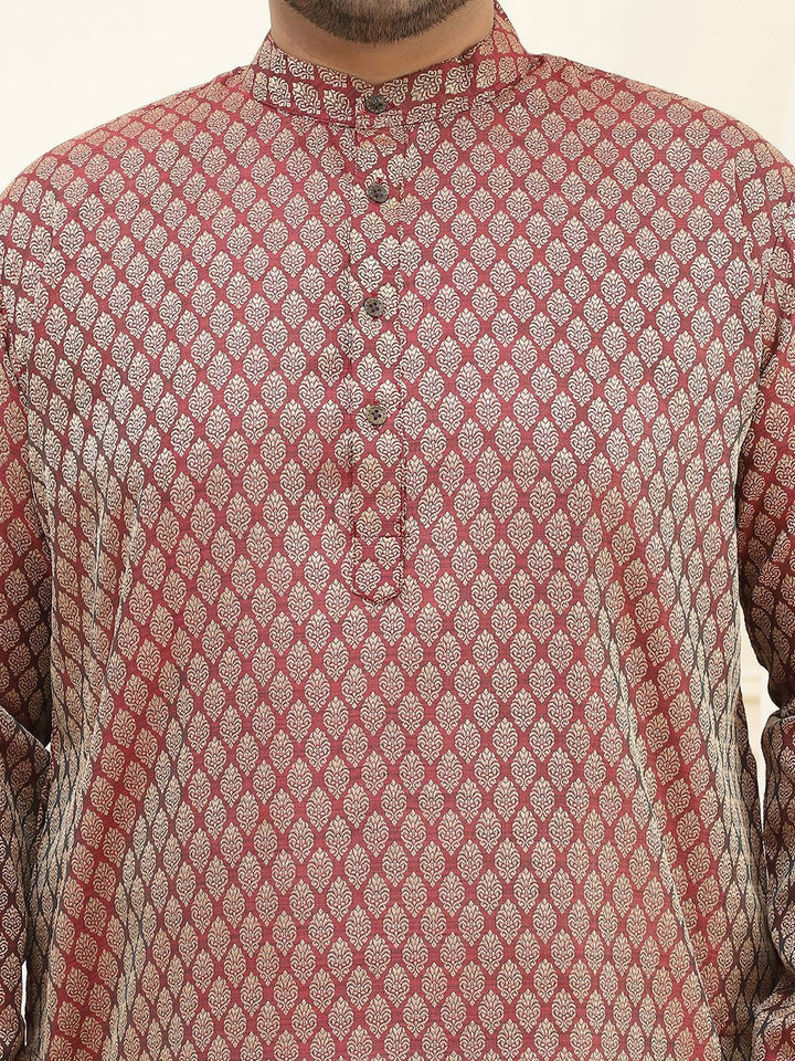 SOJANYA PLUS Ethnic Motifs Woven Design Jacquard Straight Kurta With Pyjama