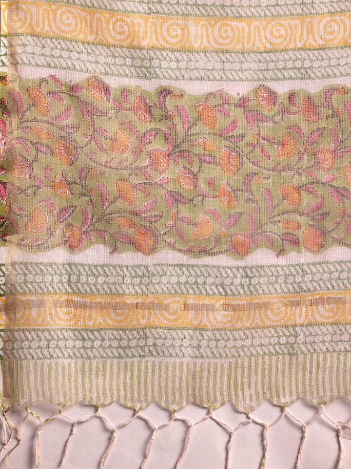 Libas Floral Printed Pure Cotton Straight Kurta with Palazzo & Dupatta