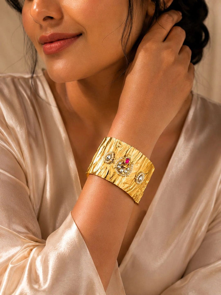 PANASH Women Brass Antique Gold-Plated Cuff Bracelet